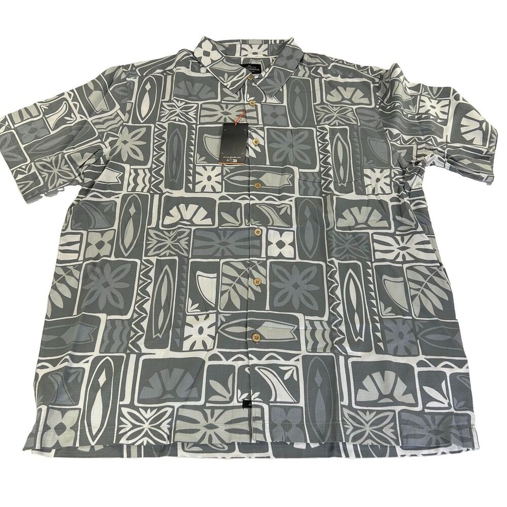 Quicksilver Waterman Collection Hawaiian Shirt Men’s XXL Comfort Fit Gray Floral